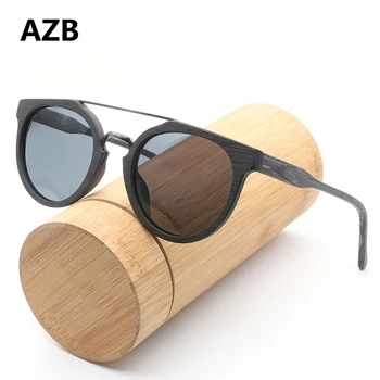 AZB Mediniai Akiniai nuo saulės, Poliarizuoti Objektyvas UV400 Mens Derliaus Saulės Akiniai Medienos Sunglass Moterų oculos de sol masculino