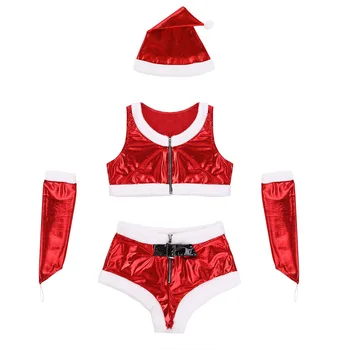 Moterys, Santa Babe Kostiumas Kalėdų cosplay Kostiumai, Fancy Dress Apranga Balta Flanelė neapdailintais Kraštais Blizga Metalo Kalėdų drabužius