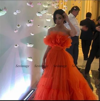 Sevintage Oranžinės Spalvos Tiulio Raukiniai Vakare Šalis Suknelės Stebėjimo Pakopų Plius Dydis Prom Dresses 2021 Linija Ypatinga Proga Suknelės