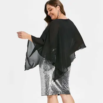 Plus Size Šifono Blizgančiais Skara Suknelė Moterims Sujungimas V-kaklo Wrap Suknelės Moterų Kietas Didelio Dydžio Elegantiški Drabužiai moterims