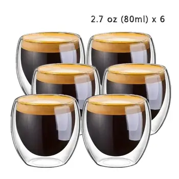 QQ GYVENIMO Nauji 6Pcs 80ml 2.7 oz Dvigubo Stiklo Sienelėmis Šilumos Izoliacija Masažuoklis Espresso Arbatos Puodelio kavos puodelis tazas de ceramica creativas