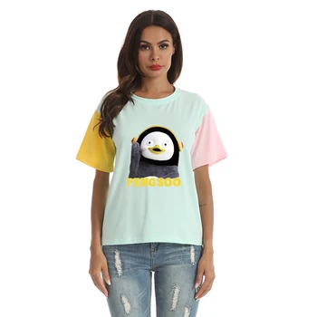 Pingvinas Animacinių filmų Spausdinti Marškinėliai Moterims korėjos Kawaii PENGSOO Talismanas vatos Pagaliukai Atsitiktinis Draugais Harajuku Rašybos Spalva Spliced Drabužiai