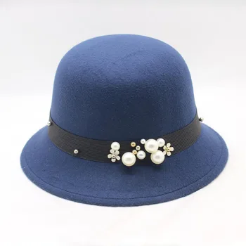 Fedoras Chapeau Hiver Femmes Ponios Bažnyčios Skrybėlę, Moteris Manė Kraštų Melonik Kepurės Elegantiška Panele Pearl Kepurės Kepurės