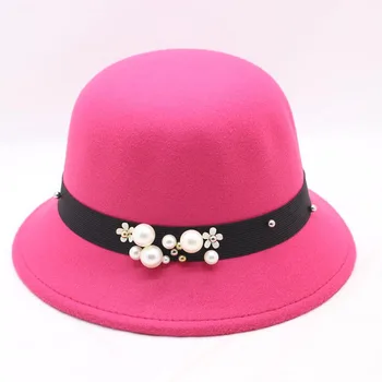Fedoras Chapeau Hiver Femmes Ponios Bažnyčios Skrybėlę, Moteris Manė Kraštų Melonik Kepurės Elegantiška Panele Pearl Kepurės Kepurės