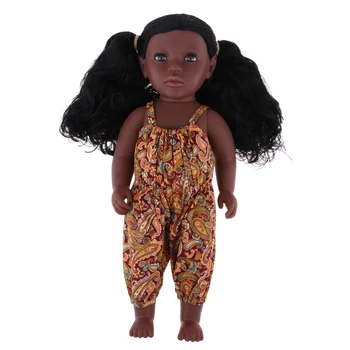 Gražus Modeliavimas Vinilo Baby Doll Afrikos-Amerikos Mergaitę Lėlės Su Garbanotais Ilgais Plaukais