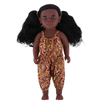 Gražus Modeliavimas Vinilo Baby Doll Afrikos-Amerikos Mergaitę Lėlės Su Garbanotais Ilgais Plaukais