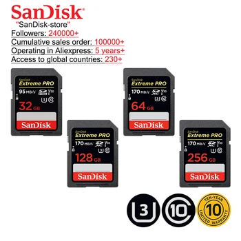 SanDisk Extreme PRO SD Card 32GB SDHC 95MB/S 64GB 128GB 256 GB SDXC UHS-I U3 Class10 170MB/S 