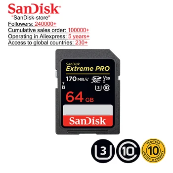 SanDisk Extreme PRO SD Card 32GB SDHC 95MB/S 64GB 128GB 256 GB SDXC UHS-I U3 Class10 170MB/S 