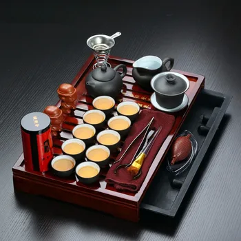 Originali Yixing Raudonos Molio Kung Fu Arbatos Rinkinys Medžio masyvo Arbatos Dėklas Arbatinukas &Arbatos puodeliai zisha Drinkware Kinų arbatos ceremonija