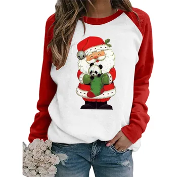 Moterų Linksmų Kalėdų T-Shirt Elnias Spausdinti Skara Megztinis Viršuje kratinys Mergina Long Sleeve tee marškinėliai femme Raglan Rankovėmis Mados