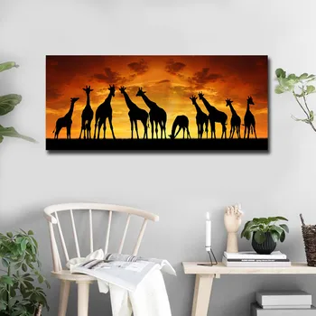Afrikos Meno Saulėlydį Žirafa Peizažas Namų Apdailos Drobė Art Prints Nuotraukų Namų Dekoro Cuadros