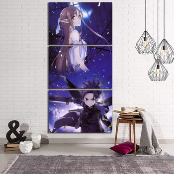 3 Gabalas Kardas Meno Internete Plakato Nuotraukas SAN Yuuki Asuna ir Kirito Vaizdą HD Drobė Menas, Sienų Tapyba už Namų Dekoro
