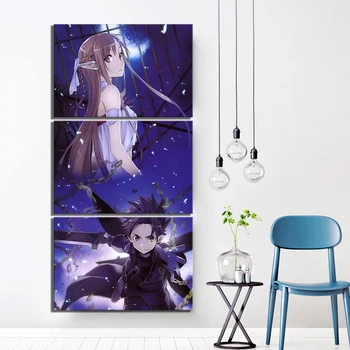 3 Gabalas Kardas Meno Internete Plakato Nuotraukas SAN Yuuki Asuna ir Kirito Vaizdą HD Drobė Menas, Sienų Tapyba už Namų Dekoro