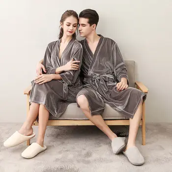 Unisex chalatas moterų apdaras femme vyrų naktiniai drabužiai Kvėpuojantis vientisos Spalvos Chalatas Sujungimas Namų Drabužių Mantija Rinkiniai Pora sleepwear