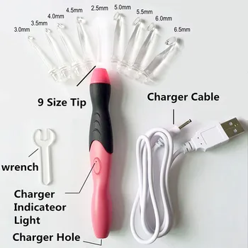 USB Įkrovimo LED Švyti Nėrimo Kabliuko Su Led 9 Dydžių Kabliukai Avarinio Apšvietimo, Mezgimo Adatos Keičiamos Viršuje, Kablys, Siuvimo Priemonės