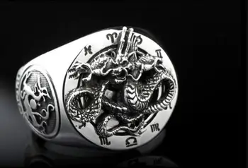 Rankų Darbo 925 Silver Dragon Žiedas Sterlingų Fengshui Taichi Yingyang Simbolis Tigras, Drakonas Žiedas Sėkmės Vyras Žiedas