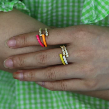 Vaivorykštė Neon emalio piršto žiedą, moterims 2020 m. Vasarą naujų atidaryti reguliuoti krovimas band žiedai