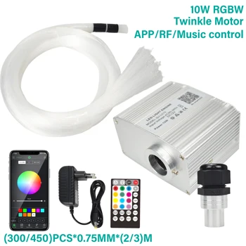 10W RGBW Šmėžavimas LED šviesolaidiniai Star Lubų Šviesos Rinkinys RF valdytojas & Bluetooth & Music Control 