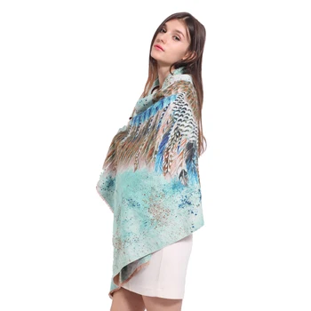 šiltas šalikas šalikus moterims aukštos kokybės шумоглушитель spausdinimo plunksnų ilgai antklodė žiemos mados Шарф apvyniotas šalikas