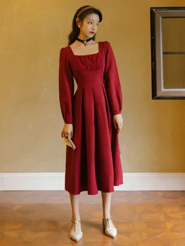 Whcw Cgdsr Vintage Suknelė Šalis Aukšto Juosmens Prabanga ilgomis Rankovėmis 2020-line Boho Žiemos Suknelės Moterims kilimo ir tūpimo Tako Rudenį Elegantiškas Vestido