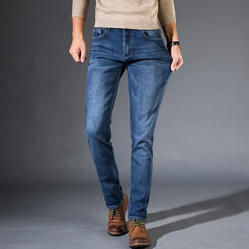 Vyriški įrengtas, žiemą šilta džinsai klasikiniai kišenėje odos, vilnos storas ir patogus medvilnės ruožas jaunimo mados slim ženklo džinsus