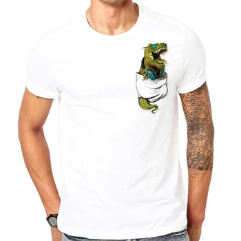 Naujiena 3D Mados Dinozaurų Kišenėje, print t-shirt Naujas Vasaros T-Shirt Cool Vyrų Mados Prekės ženklo white t-Shirt Juokinga kišenėje Tees