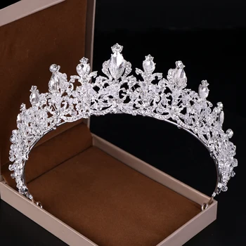 Baroko Prabanga Sidabro Spalvos, Kalnų Krištolas Crystal Crown Nuotakos Plaukų Aksesuarų, Crown Vestuvių Karūnos Plaukų Aksesuarai Karalienė Tiara
