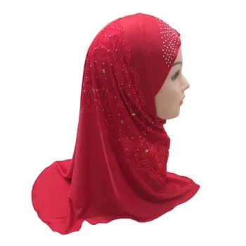 Kalnų krištolas Nėrinių Aplikacijos Musulmonų Praktinių Hijab Bžūp Minkštas Islamo Merginos Amira Bžūp Nešioti skirtas 2-7 metų Amžiaus Vaikams, Skrybėlės