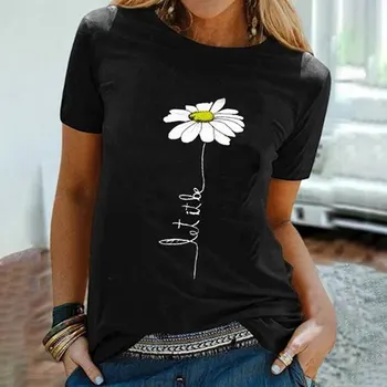 Daisy Gėlių Spausdinti Moterų Vasaros T Shirt O-kaklo trumpomis Rankovėmis Kratinys Tshirts Priežastinis Harajuku Plius Dydžio Drabužius T-shirt