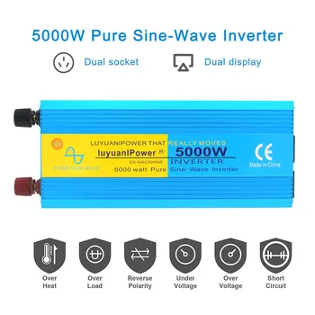 5000Watts DC12V/24Vto AC 220V arba 110V Dual LCD Ekranas Pure Sine Wave Power Inverter MUMS/Universal plug Home/gegužinė Inverte