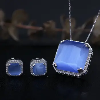 Geometrinis Aikštėje Opal Akmenys Papuošalų Rinkiniai Moterims, Pakabukas Karoliai Stud Auskarai Crystal Opal Elegantiškas Dovanų Bižuterijos
