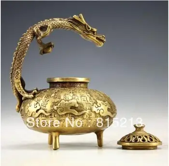 Kinijos Derliaus rankų darbas bronzos Drakono statula Smilkalų Degikliai