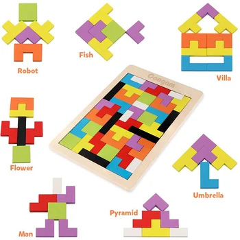 Vaikai 3D Dėlionė Medinė Montessori Žaislai Tangram Dėlionės Blokai Ikimokyklinio Magination Mokymosi Žaislai Vaikams