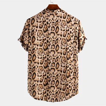 Naujas Mados Aukštos Kokybės Vyrų Vasaros trumpomis Rankovėmis Leopard Print Mygtuką Atvartas Laisvi Marškinėliai Palaidinė Streetwear Mens Vintage marškinėliai