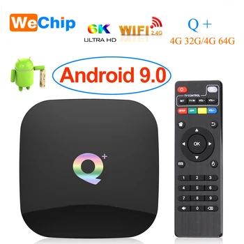 Android 9.0 TV Box Q plus 4GB 64GB Allwinner H6 4GB 32GB 1080P H. 265 6K HD Media Player 2.4 G Wifi Bevielio ryšio Q+ Set Top Box PK TX6