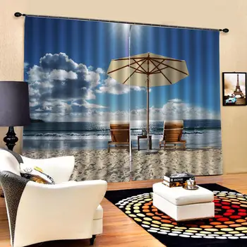 Custom jūros Paplūdimio Durų Langų Užuolaidos Fone Plonas Gyvenimo Kambario, Miegamasis Dekoratyviniai Virtuvės Užuolaidas, Portjeras Aišku spausdinti
