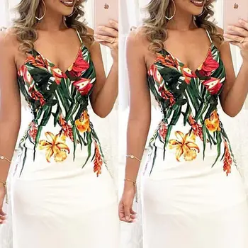 2018 m. Vasaros Naujo Stiliaus Mados Moterų Vasaros Paplūdimio Maxi Bohemijos Gėlių Suknelė Strappy Vakare Šalis Suknelė