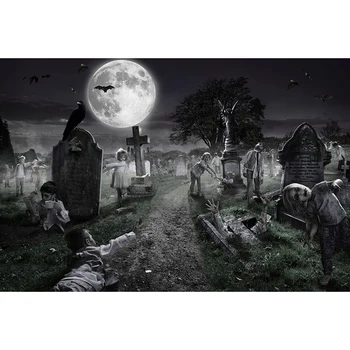 Juoda Naktis Siaubinga Kapo Dvasios Mėnulis Backdrops Helovinas Dieną, Fotografija Tapetai Užsakymą Vinilo Poliesteris