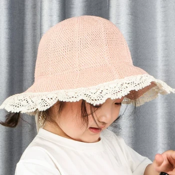 2019new Vasaros Kūdikių Mergaitės, Nėriniai Vaikų Kvėpuojantis Šiaudų Skrybėlę Vaikų Mergaičių mielas Juostelės skrybėlę Mergina saulės kepurės Snapeliu Kibirą bžūp 4-8years