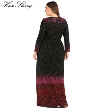 Plus Size Abaja Dubajaus Musulmonų Suknelė Moterims Rudens Žiemos Ilgos Rankovės Dot Spausdinti Maxi Ilgio Suknelės Kišenės Kaftan Islamo Apranga