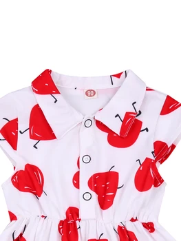 2020 m. Naujas 2-7Y Vaikas Baby Girl Pavasario Raudona Pėsčiomis Širdies Spausdinimo Suknelė Vieną Krūtinėmis Trumpas Rankovės Turn-žemyn Apykaklės Valentino Dieną