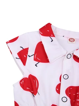 2020 m. Naujas 2-7Y Vaikas Baby Girl Pavasario Raudona Pėsčiomis Širdies Spausdinimo Suknelė Vieną Krūtinėmis Trumpas Rankovės Turn-žemyn Apykaklės Valentino Dieną