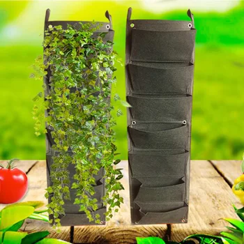 7 Kišenės Žalia juoda Augalų Auga Krepšiai auga vazonuose Vertikalus Sodas sienos kabo Daržovių gėlės Sodinamoji Augimo audinio krepšiai