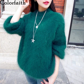 Colorfaith 2019 Nauja Rudens Žiemos Moterims Megztiniai Puloveriai Šiltas Minimalistinio Mezgimo Žibintų Rankovės Elegantiškas Atsitiktinis Viršūnes SW6872