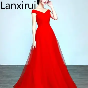 Elegantiškas Nuo Peties Tiulio Suknelė Su V Kaklo Bodycon Vestuvės Dress Bordo /Raudona /Rožinė Vakare Šalies Maxi Suknelė Vestidos