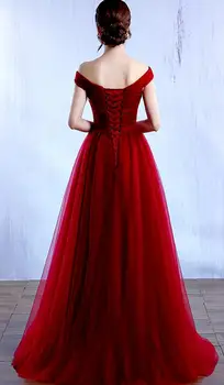 Elegantiškas Nuo Peties Tiulio Suknelė Su V Kaklo Bodycon Vestuvės Dress Bordo /Raudona /Rožinė Vakare Šalies Maxi Suknelė Vestidos