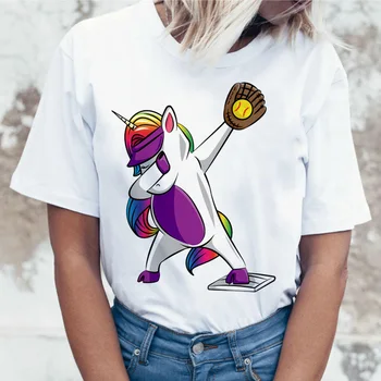 Vienaragis Kawaii marškinėliai viršuje tee marškinėliai moteriška moteris ulzzang korėjos stiliaus trumpomis Rankovėmis Hip-Hop Grafika 90s harajuku Unicornio