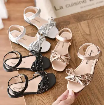 CO01 JY vasaros Vaikų Mergaičių princesė bowknot bling sandls Butas atsitiktinis sandalas 21-35 3colors MQ2091 TX07