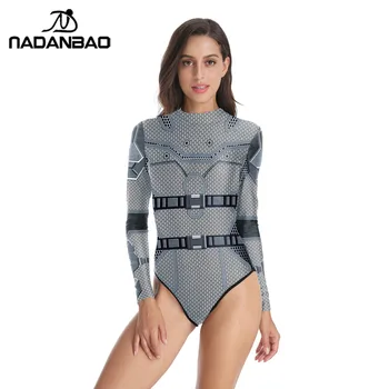 2021 vientisi maudymosi kostiumėlį 3D Spausdinimo ilgomis Rankovėmis Užtrauktuku Banglenčių Deadpool Seksualus Maudymosi Kostiumas Moterims De Bano Moterų Plaukti Kostiumas