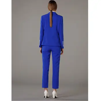 Royal Blue Vieną Mygtuką Verslo Ziajać suknelė Tinka Moterims Kelnių Kostiumas Moterų verslo